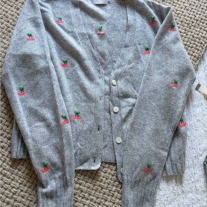 Gray Cashmere Cherry Embroidered Women's Cardigan